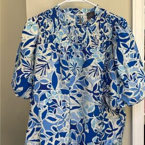Blue and White Floral Blouse